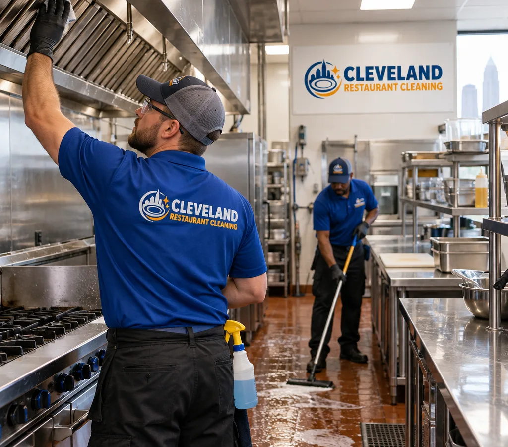 Technician detailing a commercial restaurant kitchen line in Lakewood